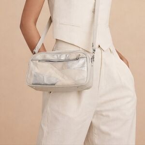 RARE 90s Vintage White Silver Colorblock Jaclyn Smith Patchwork Crossbody Bag